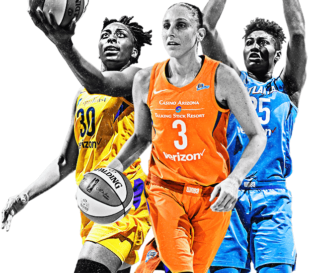 WNBA Players from left to right - Nneka Ogwumike, Diana Taurasi, Angel McCoughtry
